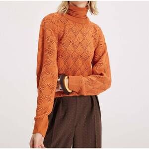 NEW THEO THE LABEL ersa pointelle argyle pullover in amber sky